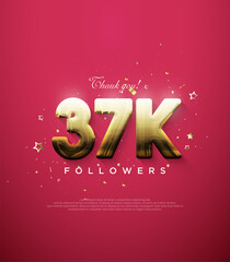 Thank you followers for 37k, with fancy gold numbers on a red background.
