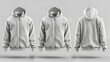 Blank hooded sweatshirt mockup with zipper in front, side and back views