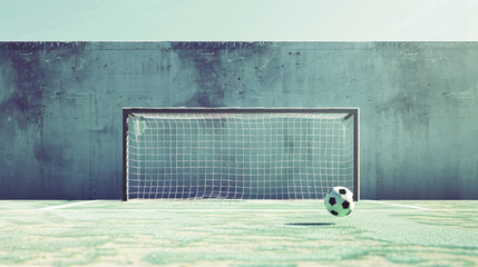 Wall Mural - A ball on a stadium flying in the net. Banner of soccer game. Sport concept.