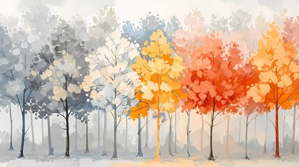 Wall Mural - Autumn landscape oil painting illustration abstract decorative painting background