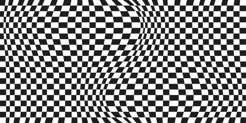 Fototapete - Checkered checkerboard pattern is curved and seamless. Black and white checkered surface for printing on any surface.