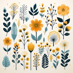 flat design, beautiful flower illustration of flowers and leaves, vector style.