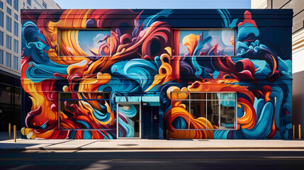 Wall Mural - A dynamic street art mural features graffiti-style lettering alongside abstract patterns, forming a captivating tableau that adds vibrancy and character to the cityscape.