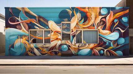 Wall Mural - A kaleidoscope of hues and shapes converge in a street art mural, where graffiti-style lettering commands attention amidst the dynamic abstract elements, breathing life into the city walls.