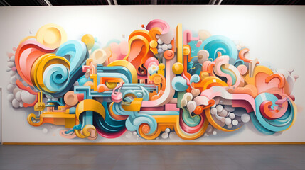 Wall Mural - A cacophony of colors and shapes come alive in a street art mural, where graffiti-style lettering and abstract forms collide to create a visually stunning masterpiece.