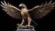 Shiny bronze eagle statue on plain black background facing forward from Generative AI