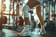 Athlete recovering from knee injury, bright gym, focused on leg exercises, warm lighting, closeup , ultra HD