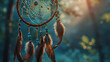 Beautiful dream catcher hanging against blue sky, dream catcher is blow on sky with sunlight to protect your bad dream, Beautiful dream catcher hanging against blue sky



