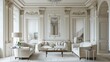 © AI Stock House - Contemporary classic white beige interior with furniture and decor