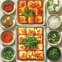 Wall Mural - Flat Design, Delicious Kimchi Food Illustration, Vector Style.