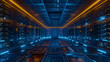 Futuristic server room with glowing lights