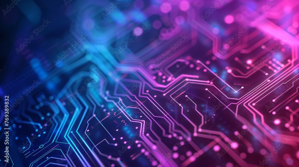 Blue and purple technology circuit board background with glowing ...