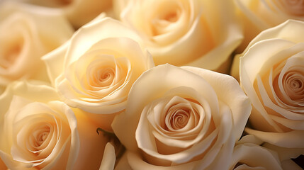 Wall Mural - Soft cream roses bathed in a warm light creating a soothing ambiance