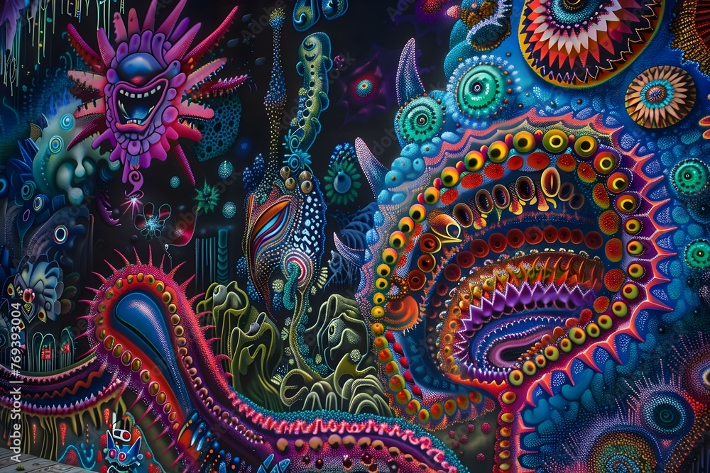 Psychedelic image featuring geometric creatures and otherworldly ...