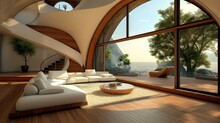 Modern Living Room With Huge Arch Window.