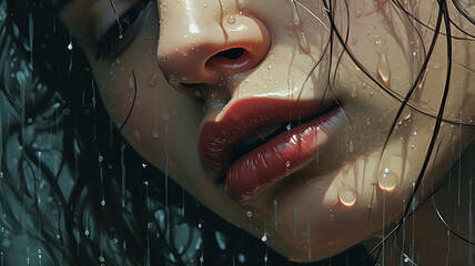 Canvas Print - rain close up in detail wet