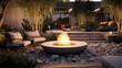 Outdoor zone for relax with burning fire pit lamp