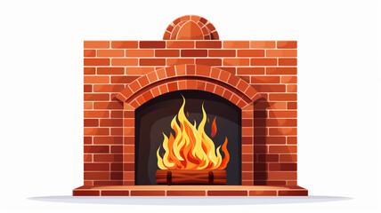 Wall Mural - Vector image of brick fireplace with fire on white brick