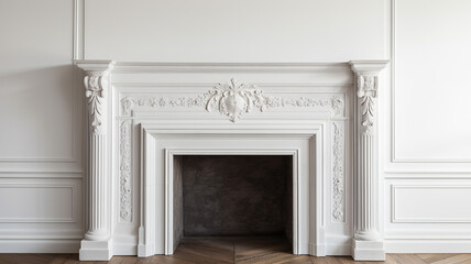 Wall Mural - wooden fireplace surround with white wall living