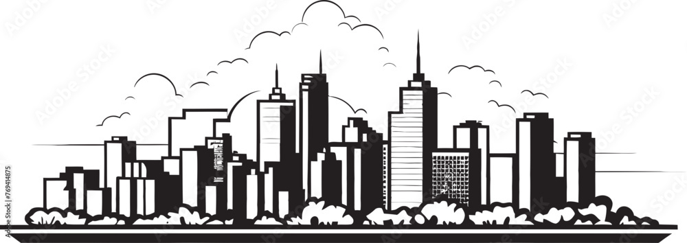 Downtown Horizon Sketch Black Logo Design Icon Urban Skyline Outline ...