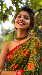 Poster - Young woman model wearing bandhani saree