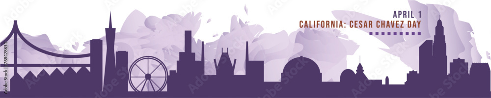 Happy California Cesar Chavez Day in April banner with cities skyline ...