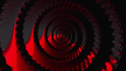 Wall Mural - Flying through fractal spiral rotating red tunnel. Abstract speed, motion backdrop