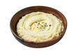 Boiled potato puree, Mashed potatoes  in a wooden plate.  Isolated, Transparent background.
