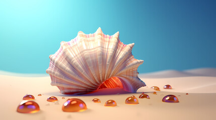 Wall Mural - Conch shells lying on the beach at sunset