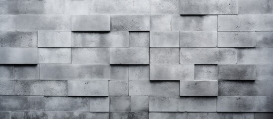 Wall Mural - A closeup of a grey brick wall with a geometric pattern of rectangular shapes in blackandwhite. The parallel lines create a sense of symmetry in the brickwork