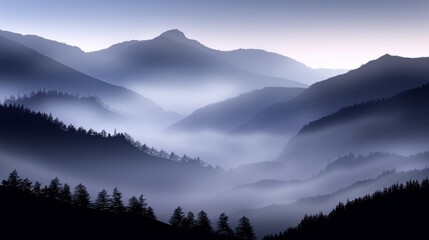 Wall Mural - The mountains are covered in trees and the sky is cloudy