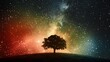 A tree is in the middle of a field of stars