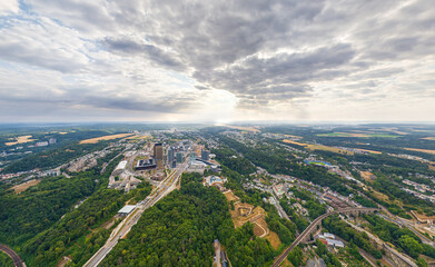 Luxembourg City, Luxembourg. Panorama of the city. Summer day, cloudy weather. Aerial view