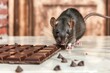 rat nibbling on a chocolate bar left on the table