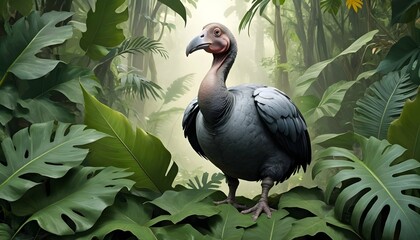  A Dodo Bird In A Jungle Of Giant Leaves