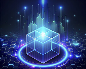 Wall Mural - abstract technology background with glowing cubes and hexagons. vector illustration.