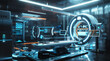 Sleek futuristic medical scanner room with circular structure and blue lighting, ai generated