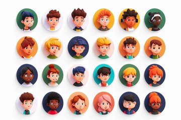 Sticker - 3d render, people avatar collection. 