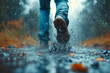 © Andrii  - Drenched Determination: Close-Up of Runner in Rain