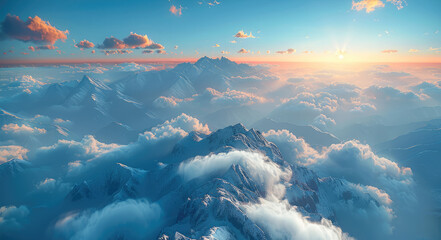 Wall Mural - Morning On the top of the mountain with towering peaks. Generative AI.