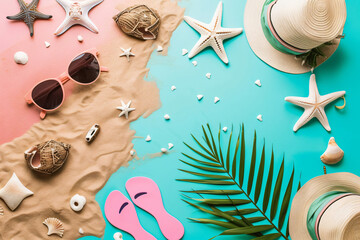 Wall Mural - photo flat lay composition sand and beach