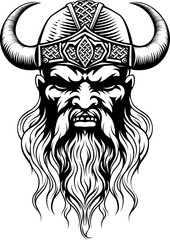 Sticker - Viking Warrior Man Strong Mascot Face in Helmet