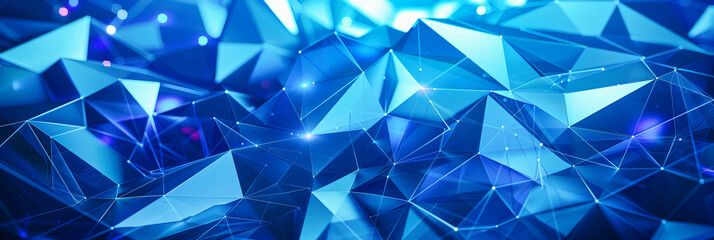 Wall Mural - Modern Geometric Abstraction, Blue Polygon Mesh and Dark Sci-Fi Background with Light Lines