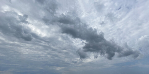 Wall Mural - cloudy gray sky with fluffy clouds, panoramic dramatic nature background