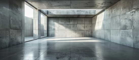 Wall Mural - Modern grunge concrete exhibition hall interior with mock up place on walls.