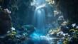 Aquatic Oasis A Glimpse into the World of Blue Lights and Waterfalls Generative AI