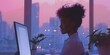 Black woman working in office at twilight. Generative AI