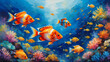 3D Underwater fishes living room wallpaper, 3d illustration for wall decoration High quality wall art.