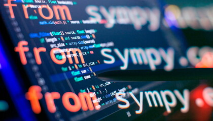 Coding script text on screen. Notebook closeup photo. Running Computer data programming.