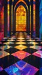 © keystoker - A room featuring a checkered floor and a stained glass window, background, wallpaper